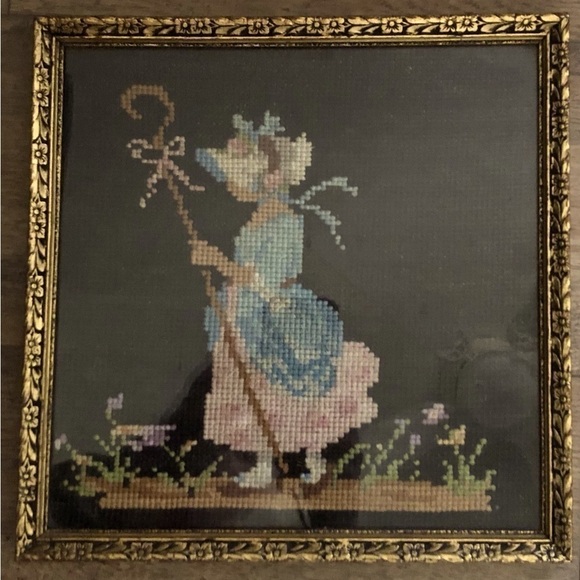 Cross-stitch Little Bo Peep~Framed VTG - Picture 1 of 2